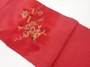 リサイクル　手織り紬花鳥模様織出し名古屋帯